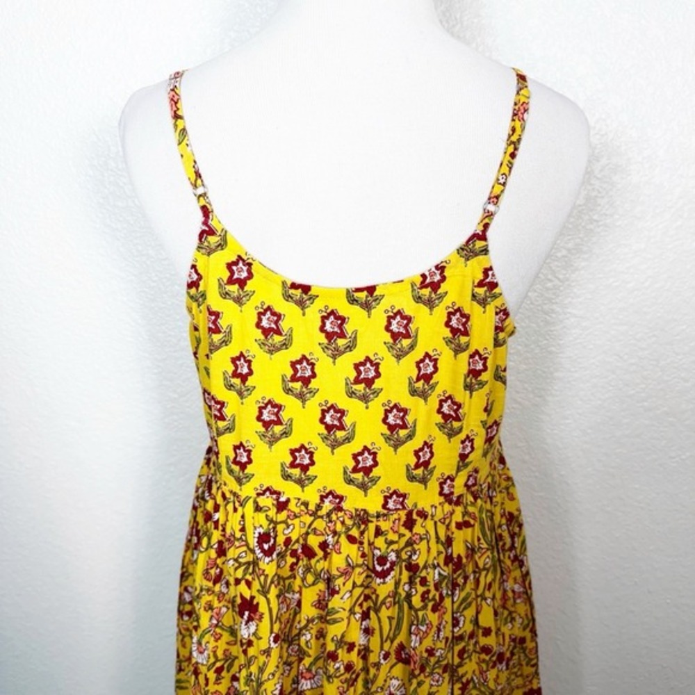 Gulab Chand Jaipur India Size M Boho Cottage Hand Block Printed Midi Dress - Picture 8 of 10